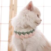 1 pieza Cuello de gato hecho a mano con ganchillo, collar de perro de dibujos animados - Multicolor - Ver 4