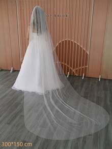 3m X 3m 简约白色新娘婚纱头纱带尾巴女士秋装 - 米色 - 查看 5