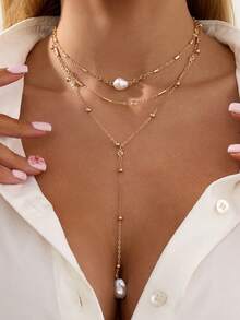 Mặt dây chuyền ngọc trai giả phong cách Baroque cổ điển - Phụ kiện vòng cổ bằng kim loại mỏng thời trang. - Nhiều màu - Xem 1