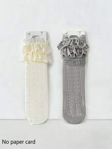 1/2/3/5 Pairs Women Colorful Knee High Socks, Hollow Mesh Lace Mid-Calf Socks, Sweet Thin Tall Socks With Ruffle Trim, Y2K Fashion Slimming Versatile Socks, Spring/Summer/Autumn - Multicolor - View 12