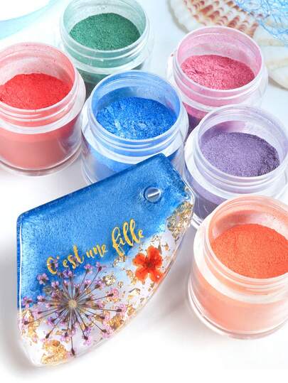 6pcs/Set Colorful Mica Mineral Powder, DIY Resin Glitter Filler Material, Suitable As Coloring Pigment Powder For Epoxy Resin Molds, Applicable For Resin Crafts And Jewelry Making, Summer Ocean-Themed Handmade Projects