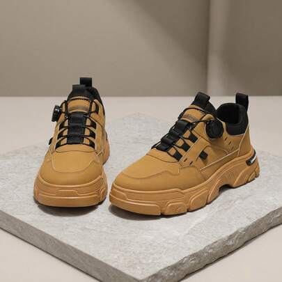 Tenis para Hombre y Botas de Hombre Casuales con Suela Gruesa de EVA y Caucho, Zapatos de Hombre Transpirables y Antideslizantes, Calzado de Moda con Cierre de Perilla Ajustable, Sneakers de PU Cómodos y Versátiles para Caminar, Zapatos para Hombre Estilo Urbano Moderno, Material Suave y Ligero