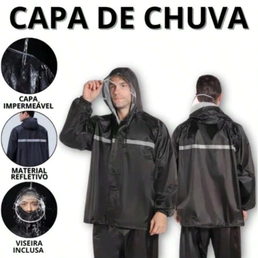 Motorcycle Rain Suit Set For Men And Women, Adult, Reflective Strip, Hood, Waterproof (8576) - Men's Raincoat - View 1