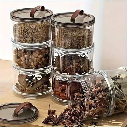 3-Tier Transparent Airtight Storage Jar Round Handheld Spice Box Sealed Container For Kitchen Grains Spices Snacks, Stackable Round Organizer For Countertop Cabinet Fridge