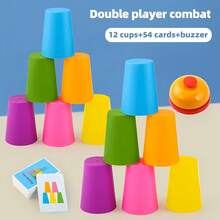6/12pcs Colorful Stacking Game Set, 54 Cards, 1 Bell - 2 Player Battle Educational Toy, Family Competition, Parent-Child Interaction, Christmas Gift - Multicolor - View 11