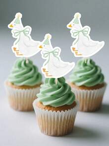 10/20 unidades de toppers de cupcake com desenho de ganso engraçado, decoração de bolo de aniversário faça você mesmo, decoração de festa com tema de ganso, artigos para festa de aniversário e chá de bebê para meninas e meninos (rosa/azul/verde opcional) - Multicolorido - Ver 5