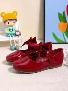 1 Pair Minimalist Fashion British Style Bow Solid Color Elegant Flat Shoes For Girls, Suitable For Daily Wear, Spring/Summer - Red - View 4