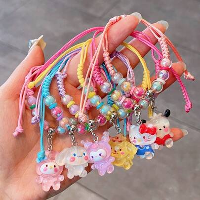  1 chiếc/6 chiếc Vòng tay dệt điều chỉnh được hình Hello Kitty của Sanrio, trang sức mặt dây chuyền nhựa dễ thương làm thủ công, phù hợp cho thanh thiếu niên, quà sinh nhật bạn thân, quà sinh nhật thời trang anime, quà Phục sinh và Giáng sinh, vòng tay tình bạn, vòng tay cho bé gái