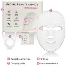 7-Color LED Light Photon Facial Mask, Rechargeable Touchscreen Adjustable Photon Therapy Face Mask, Soft Silicone Portable Home Facial Beauty Device, Best Gift For Valentine's Day - White - View 10