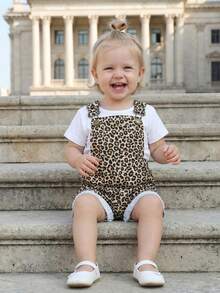 Peto corto de verano para bebé niña con estampado de leopardo, sin mangas, con tirantes. - Amarillo - Ver 6