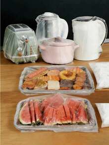 100片装大号透明食品保鲜膜，食品托盘密封盖，厨房食品盖，塑料袋，食品储存袋，面包盖，白色食品盖，塑料包装膜，PE保鲜膜袋，厨房收纳，家用塑料包装 - 彩色 - 查看 1