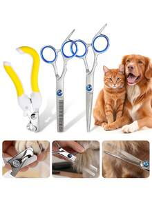 3pcs Pet Grooming Scissors Set - Hair Thinning Scissors, Trimming Scissors, Nail Clippers, Stainless Steel, Suitable For Small/Medium Dogs & Cats, Essential Home Pet Grooming Tools, Beginner-Friendly, Ins Style Pet Grooming Gift Set - Multicolor - View 12