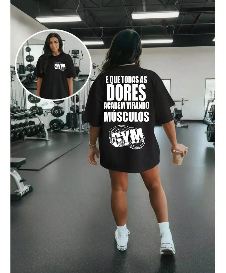 Women's T-Shirt Fashion Cotton Plus Size Children's Blouse Casual Top Cute Fashion May All Pains End Up Turning Into Muscle Gym Bodybuilding - 黑色 - 查看 1