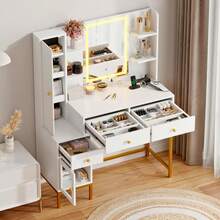 Vanities & Vanity Benches - White+Golden - View 9