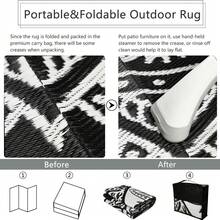 Boho Round Outdoor Rug For Patios 5Ft/6Ft/8Ft, Waterproof Round Outdoor Picnic Rug Lightweight Portable Plastic Straw Rug,Deck Carpet For Backyard Camping Porch - Black/White - View 8