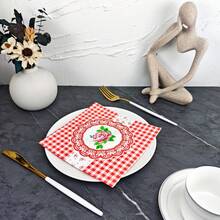 IOOJA 20/50pcs 2-Ply Unfolded Size 33*33cm Red Plaid Rose Print Party Napkins, Disposable Tissue Paper Suitable For Theme Parties, Essential For Company Events, Friends Gatherings - Multicolor - View 5