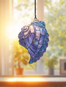 1pc Seashell Acrylic Stained Glass Window Hanging Ornament, Colorful Ocean-Inspired Home Decor, Boho Coastal Style, Purple & Blue Toned, Shell Shape, Artistic Vintage Design, Decorative Hanging Piece, Perfect For Living Room, Bedroom, Window, Balcony, And Beach House. - Conch - View 11