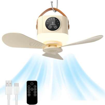 1pc Dimmable LED Ceiling Fan With Remote Control, 3 Color Temperatures, 4 Wind Speeds, Quiet Operation, Suitable For Bedroom, Living Room, Kitchen, Balcony, Garage, Outdoor Camping, Holiday Essential, Mother's Day Gift, Hands-Free Fan, Outdoor Cooling Fan