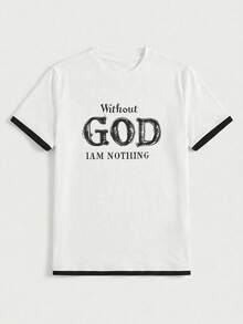 GRDR Herren Sommer Bedrucktes Rundhals 2 in 1 Kurzarm T-Shirt, Lässig - Weiss - Übersicht 3