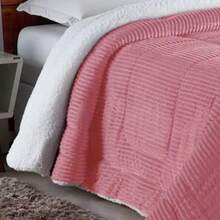Queen Size Comforter/Duvet, Double-Sided Sherpa Blanket - Màu hồng gỉ - Xem 3