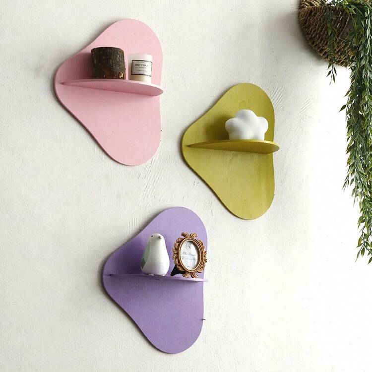 1/3 Pcs Colorful Abstract Wall Shelf – Modern Asymmetrical Display Storage Rack, Bohemian Wall-Mounted Display Shelf, Floating Shelves For Bedroom, Living Room, Dorm, Bathroom, Decorative Wall Storage Rack - Multicolor - View 1