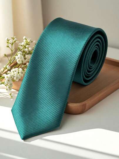 1 pieza Corbata estrecha de color verde esmeralda sólido a rayas para hombre, versátil para banquetes, fiestas, escuela, bodas a juego, accesorios, festivales
