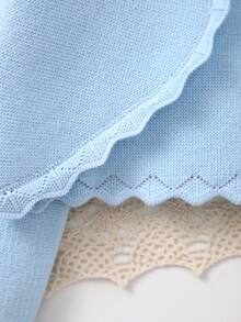 Girls' Knitted Elegant Solid Color Shawl, Delicate Lace Trim Adds Softness, Versatile For Everyday Wear, Gatherings Or Eid Al-Adha Gift - Baby Blue - View 4