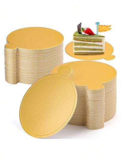 10/50pcs Mini Round Paper Cake Bases, Gold Mousse Dessert Trays, Disposable Paper Cupcake Liners, Suitable For Wedding, Birthday Party Dessert Display Plates, Pastry Trays - Grease & Moisture Proof, Christmas