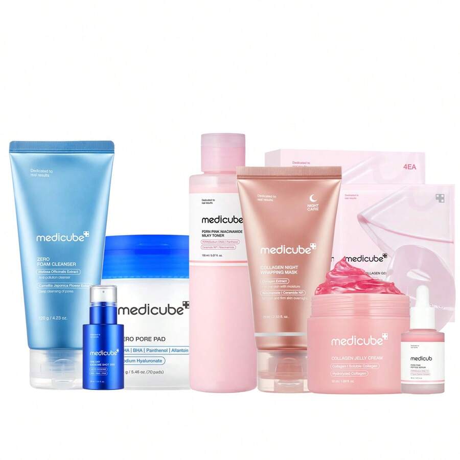 [Medicub] Affordable Glass Glow Skincare Set _ Includes 8 Products For Gentle Skin Glow Routine - Ultimate 8-piece Skincare Set - View 1