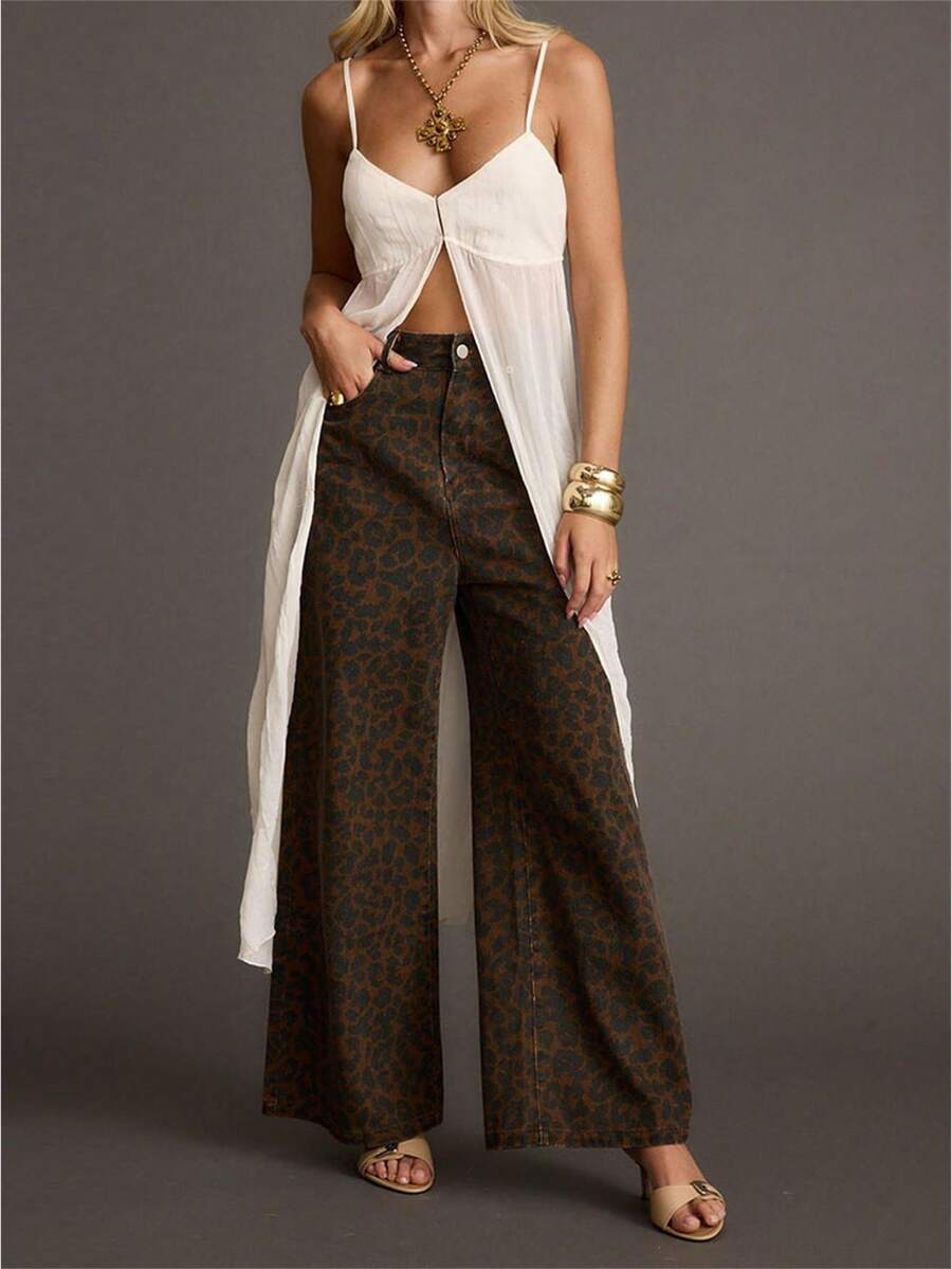 Women's Spaghetti Strap V Neck Split Front Maxi Cami Top Summer Beach Vacation Boho Top - trắng - Xem 1