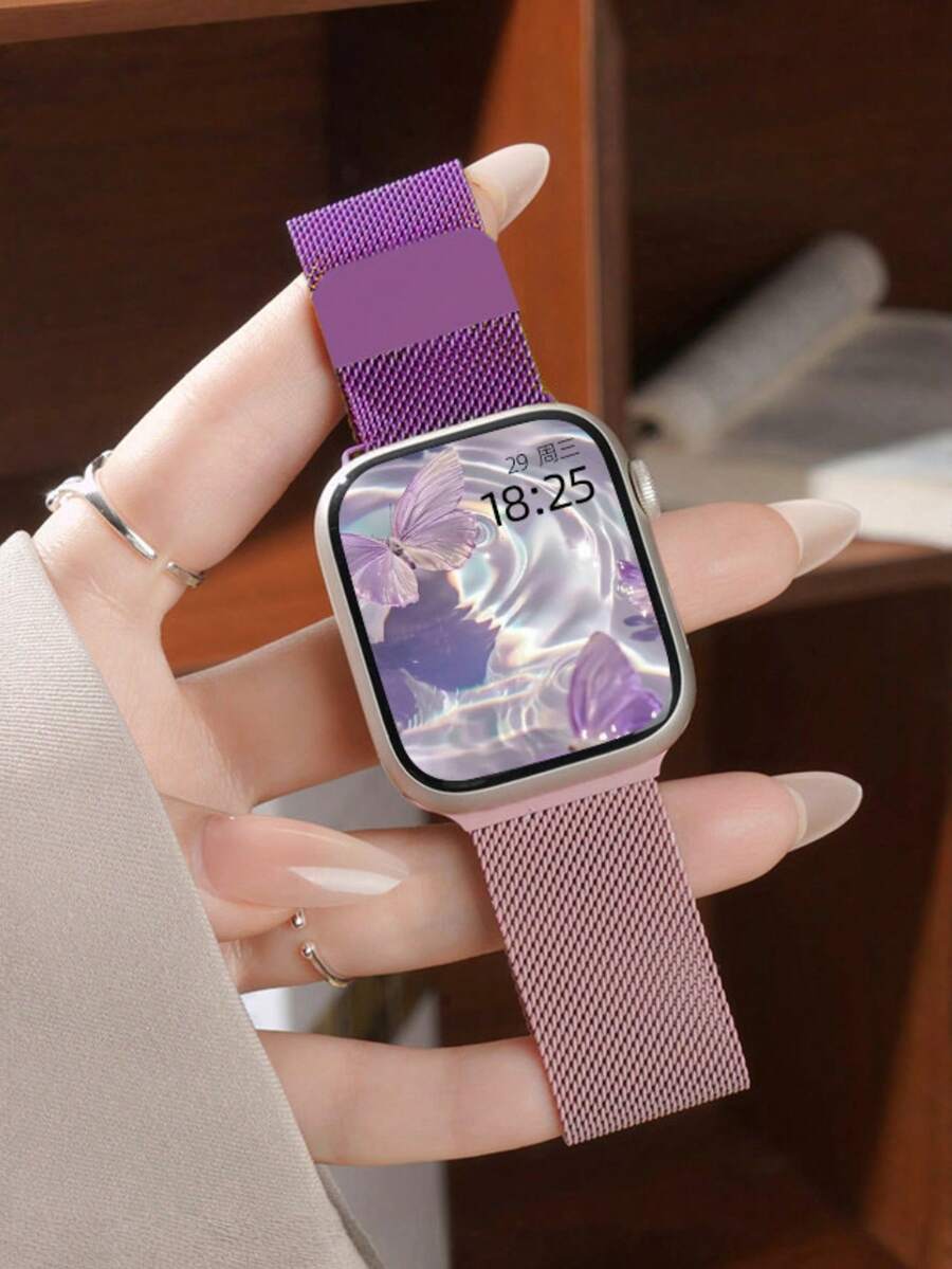 1条女士时尚紫色不锈钢网状表带，适用于 38mm 40mm 41mm 42mm 44mm 45mm 46mm 49mm，创意渐变色时尚米兰尼斯表带，适用于 Series Ultra 11 10 9 8 7 SE3 6 5 4 3 2 1，时尚智能手表表带配件