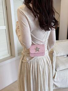 Mini Fashion Chain Shoulder Bag, Star Diamond Stylish Shoulder Bag, Mini Lipstick Coin Purse - Baby Pink - View 11