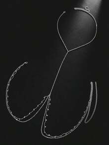 1pc Summer X-Shape Pendant Chest Chain, Fashionable Women Bikini Body Jewelry Waist Chain, Beach Resort Accessory - 銀色 - 查看 3