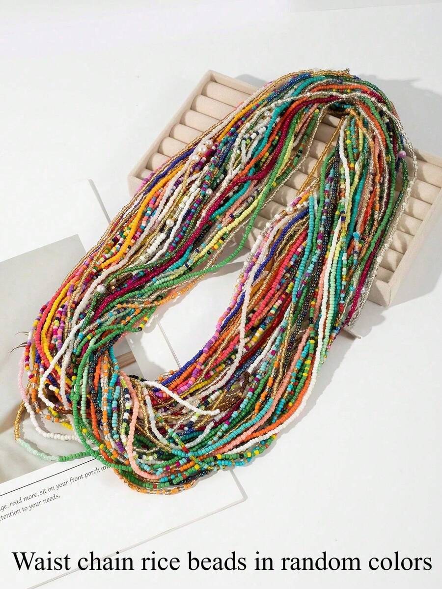 Random Color Bohemian Style Rainbow Acrylic Bead Body Chain Waist Jewelry Gift For Women (Waist Chain Bead Color Random) - Multicolor - View 1