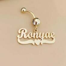 Custom Name Heart Belly Rings, Personalized Name Stainless Steel Navel Stud, Belly Ring Dangle, Belly Jewelry, Body Jewelry, Personalized Belly Rings - Gold - View 8