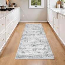 2*6 Washable Kitchen Runner Rug Non Slip Soft Faux Wool Floor Carpets for Bedroom Hallway Entryway Neutral Vintage Distressed Aesthetic Stain Resistant Grey White Rugs - 2 x 6 rectangular - Ver 9