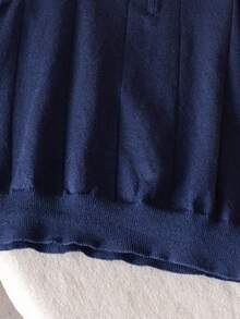 Chemise polo en lyocell de couleur unie style scolaire pour garçons, manches courtes, pull fin à demi-zip, convient pour l'école, le port quotidien, le printemps, l'été, l'automne - Bleu marine - Voir 7