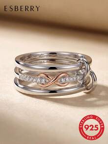 1pc 925 Sterling Silver Smooth Lucky Figure 8 Stackable Ring For Women, Multi-Layer Interlocking Design, Elegant Jewelry Suitable For Party, Daily Wear, Date, Valentine's Day Gift - chain Rings - View 2