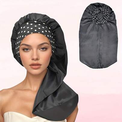 1 Long Satin Sleep Cap, Designed Specifically For Curly Hair, Patterned Long Cap For Dreadlocks And Braids, Used For Hair Protection (Polka Dot Pattern)