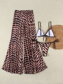 Ladies' Retro Zebra Striped Camisole Bikini Hot Girl Style Sexy Beach Vacation Three Pieces Swimsuit Summer Spring 2026 - Multicolor - View 4