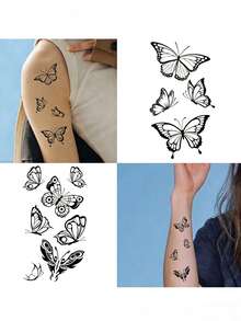 Set de 30 pegatinas de tatuajes temporales de mariposas negras con 163 diseños, resistentes al agua, duran de 3 a 7 días, arte corporal, tatuajes falsos realistas, adecuados para mujeres, uso diario, viajes, fiestas - Multicolor - Ver 2