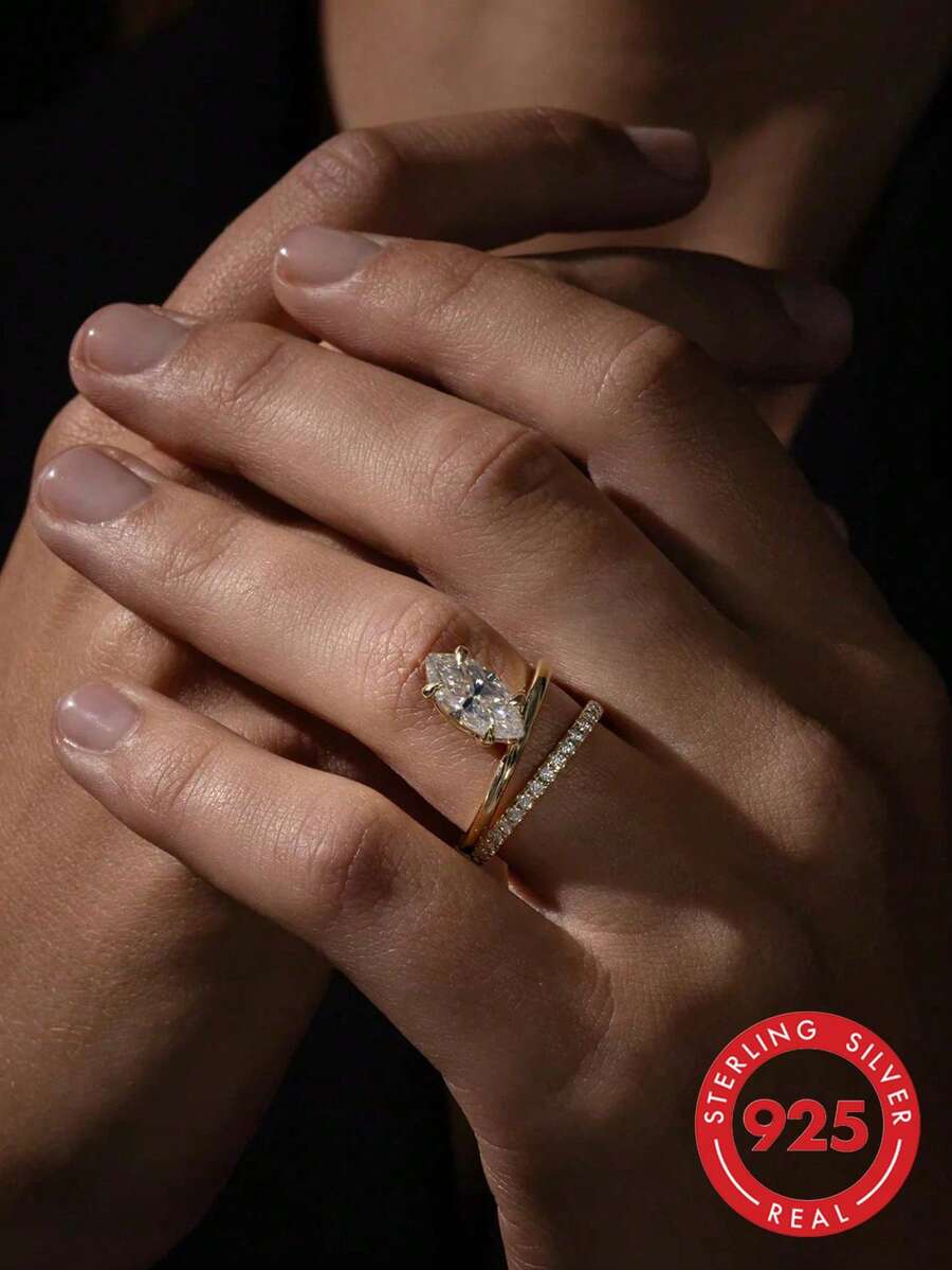 1 pieza Anillo de plata de ley 925 con circonita elegante, modelo para mujer, exquisito y único, perfecto para fiestas y galas, joyería cuidadosamente elaborada, regalo de aniversario para la novia