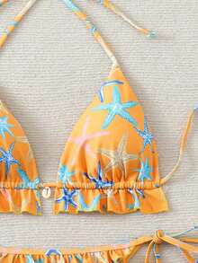Swim Mod Women's Swimsuit, Two-Piece Bikini Set With Halter Neck, Ruffles And Bow In Solid Color For Summer - 多色 7 - 查看 5