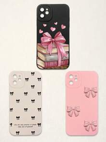 3pcs Bowknot Phone Cases, Soft TPU Full Coverage Anti-Drop Cases With Precise Cutouts, Featuring 3D Rhinestone Bowknot, Healing English Slogan, Hand-Painted Heart Pattern, Suitable For IPhone & Galaxy, Great Gift For Birthday, Holiday, Best Friends - Multicolor - View 15