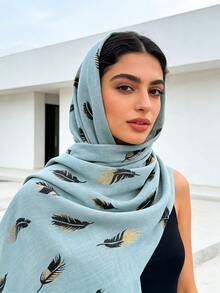 1 chiếc khăn trùm đầu Hijab nữ sang trọng, in họa tiết sợi tre, tua rua và lông vũ, ánh vàng, chất liệu mềm mại, đa chức năng, chống nắng/chống gió, phù hợp cho sinh hoạt hàng ngày/tiệc tùng/các dịp lễ hội. - Nhiều màu - Xem 20