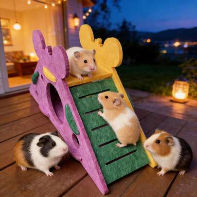 1 chiếc hàng rào chơi cho thú cưng có thể tháo rời, nhà ẩn náu cho thú cưng nhỏ, nhà đồ chơi cho chuột hamster, nhà ngủ cho chuột hamster, có thể giặt, cầu vồng, vải không dệt, hấp thụ âm thanh, dành cho động vật nhỏ vận động và vui chơi, nhiều màu sắc ghép mảnh.