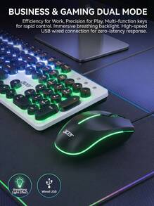 Acer OCC205 Wired Keyboard And Mouse Set - Punk Round Keycap Mechanical Feeling Keyboard And Mouse - Rainbow Breathing Lamp Effect - 26-Key Anti-Ghosting - Suitable For PC/Laptop - Illuminated Version - View 8