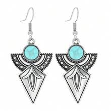 1 Đôi bông tai kiểu dáng hình học, bằng kim loại bạc, đính đá giả ngọc lam, có tua rua. - Hoa tai ngọc lam - Xem 15