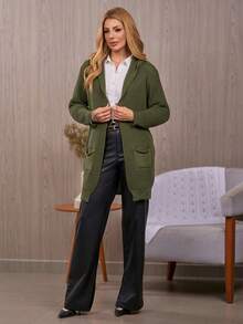 Women's Winter Cardigan, Knitted Cardigan With Hood And Pockets, Long Winter Coat For Women, Casual Everyday Wear, Women's Coats - 綠色 - 查看 4