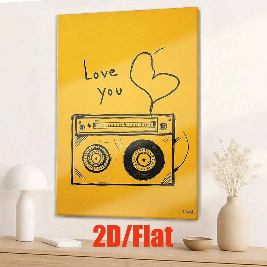 2D Plano [JIT]1pcs, Pinturas en Lienzo sin Marco, Un Reproductor de Casetes con la Palabra "amor" Impresa, Decoración de Pared, Sala de Estar, Decoración de Oficina, Arte de Pared, Dormitorio, Escuela, Café, Abstracto, Decoración del Hogar, Día Nacional, Día de San Valentín, Cumpleaños Perfecto - Sin marco - Ver 1